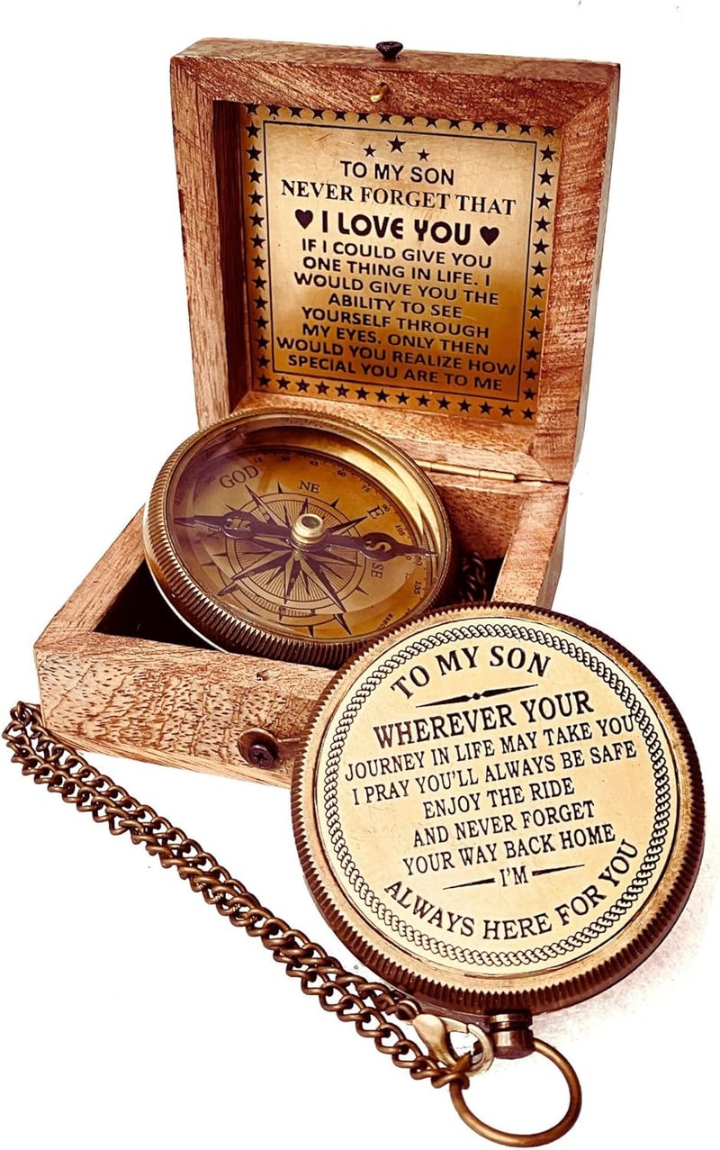 ALADEAN Gift for Son from Mom Dad | Engraved Compass 2" - Father to Son Gifts, Mom to Son Gifts for Graduation 2025, Birthday Baptism Confirmation Communion - Image 1